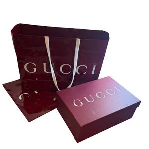 Gucci Burgundy Rosso Ancora Storage Box 2 Shopping Bags Care Booklet Set Tissue